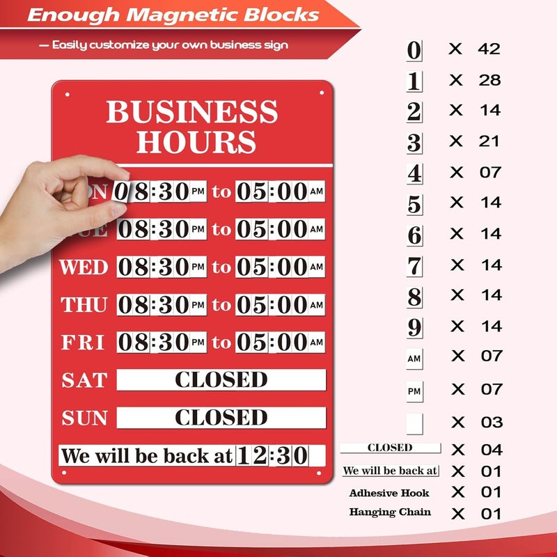 Magrooyar Magnetic Changeable Business Hours Sign with Double Sided Open Closed Signs, Metal Hours of Operation Signs, Store Hours Sign for Glass Door or Window（RED） - Image 2